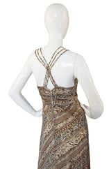 1970s Joy Stevens Printed Jersey Multi Strap Halter Dress