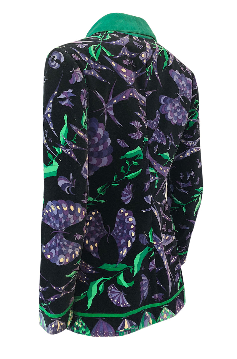 1960s Emilio Pucci Original Velvet Purple & Green Butterfly Print Jacket