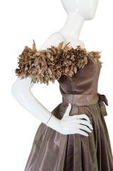 1970s Victor Costa "Feathered" Shoulder Party Dress