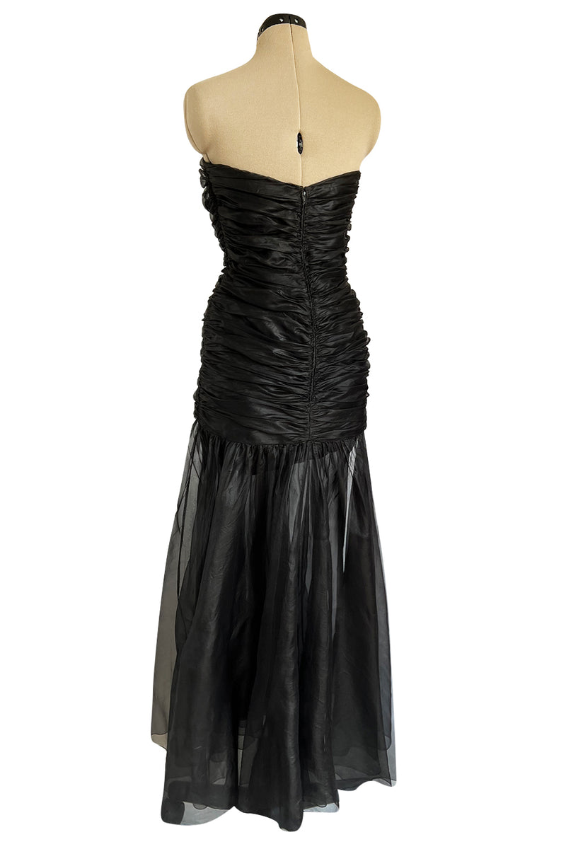 Fabulous 1980s Chloe Black Silk Organza Strapless Dress W Large Bow Detailing