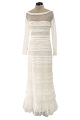 Prettiest 2012 Valentino Tiered Ivory Lace Net Dress w Tiny Sequin & Bead Detailing