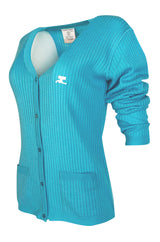 c.1978 Courreges Bright Turquoise Button Up Sweater Cardigan