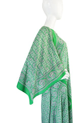 1970s Green Print Bandanna Scarf Cotton Caftan Dress