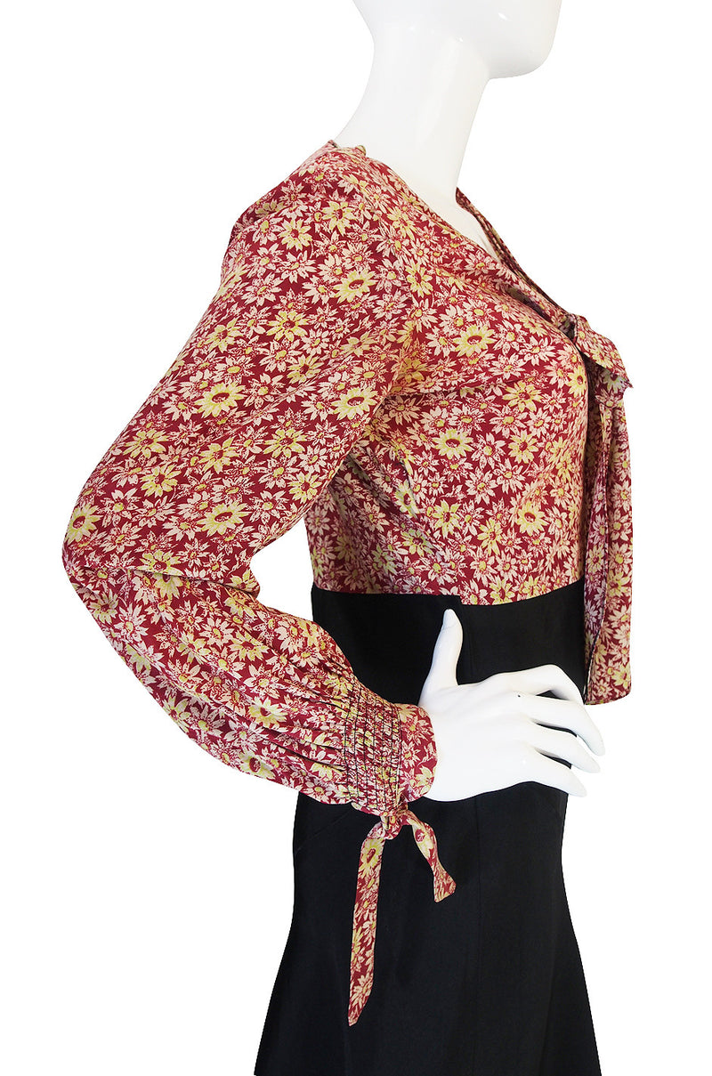 1930s Printed Rayon Bias Cut Swing Dress