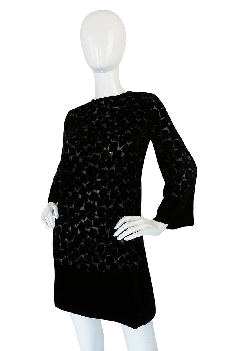 1970s Yves Saint Laurent Fused Velvet & Silk Chiffon Shift Dress