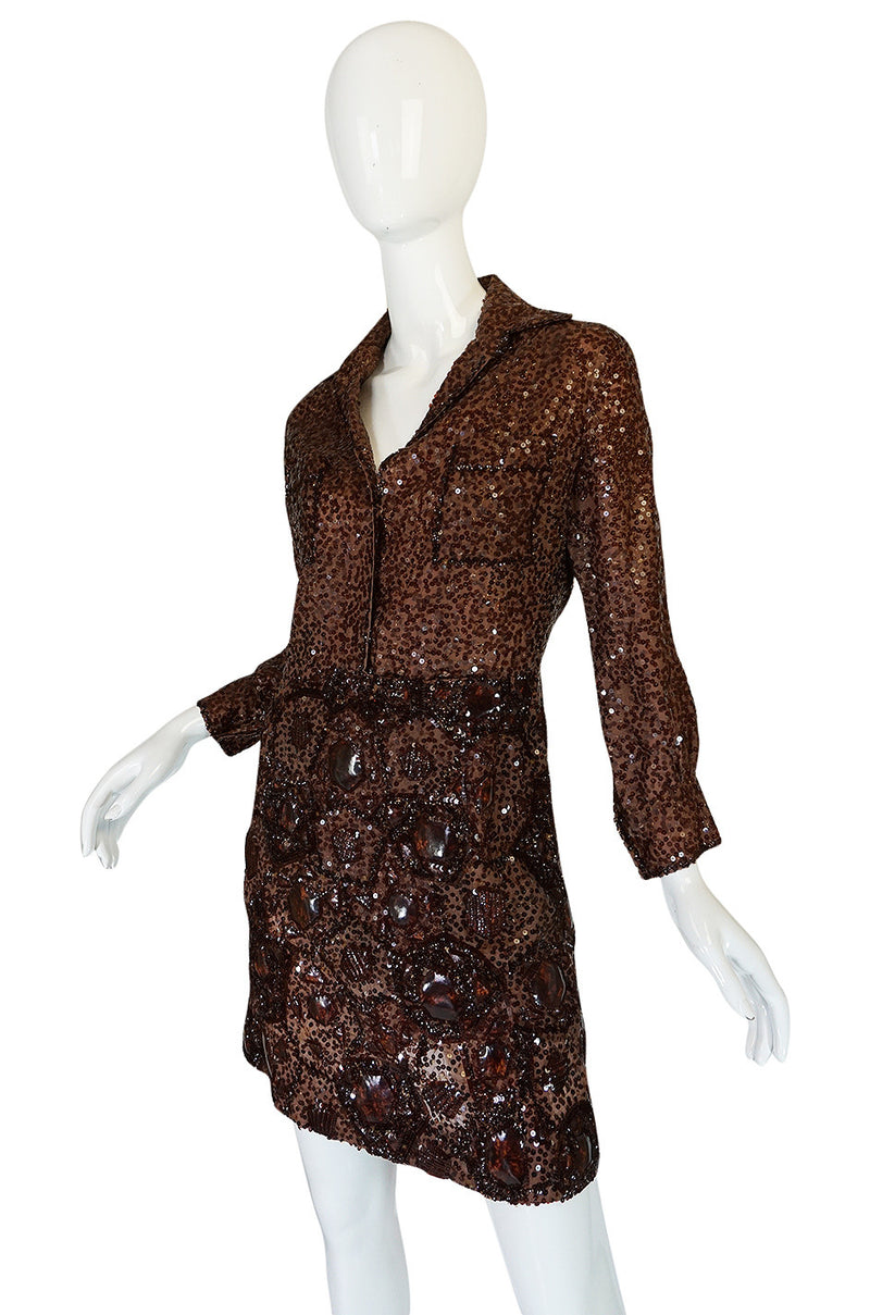 c.1966 Christian Dior Sequin & Tortoise Shell Demi-Couture Dress