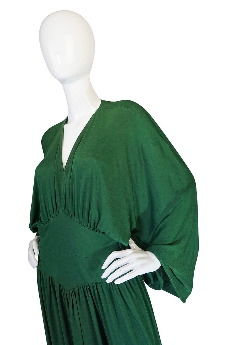 1960s Jean Patou Demi-Couture Green Jersey Caftan Dress