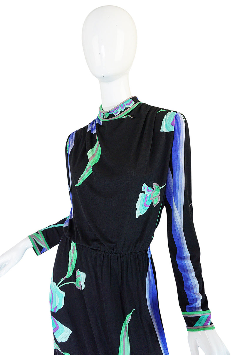 1970s Vivid Print Silk Jersey Print Leonard Maxi Dress