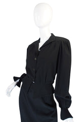 1970s Black Crepe Jean Muir Peplum Suit