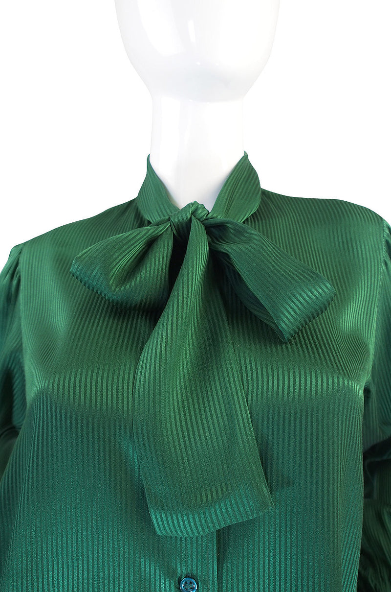 1970s Forest Green Yves Saint Laurent Silk Top