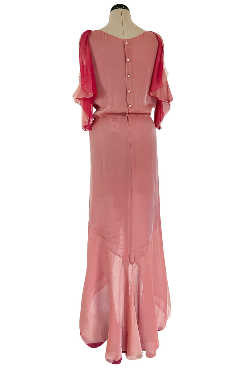 Phenomenal Spring 2001 Chanel by Karl Lagerfeld Dusty Pinks Silk Chiffon Runway Dress