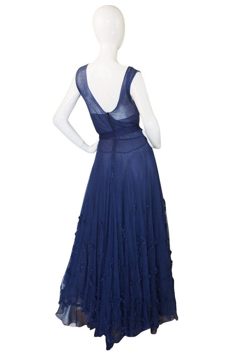 Late 1940s Norman Hartnell Attr Couture Net Gown