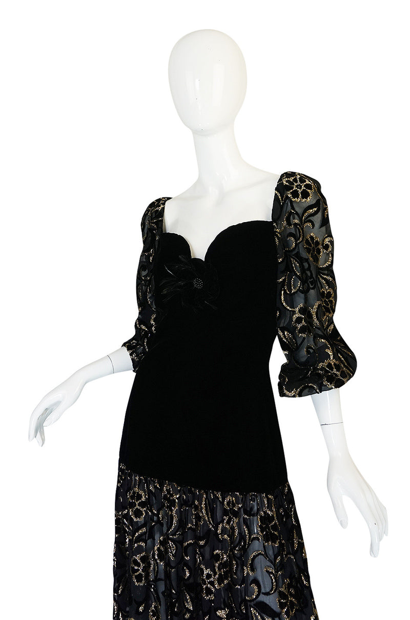 1971 Yves Saint Laurent Gold & Black Velvet Dress