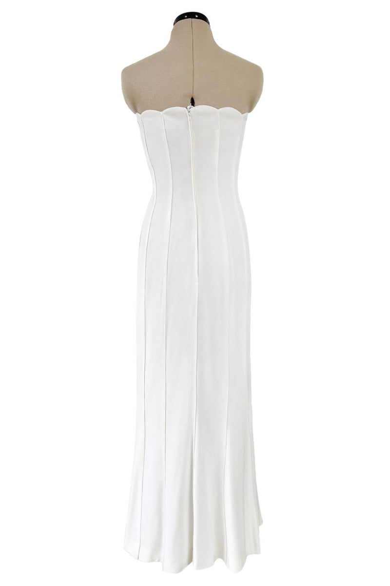 Instantly Recognizable Spring 1992 Valentino Strapless All White Vertical Paneled Dress