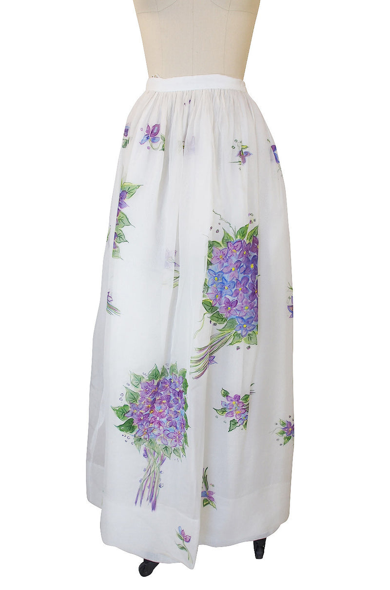 1970s Hand Painted Silk Organza Adolfo Skirt
