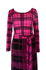 1970s Mr. Dino Pink Graphic Print Jersey Body Suit & Skirt Set