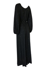 Documented c.1972 Donald Brooks Black Rhinestone Detailed Black Silk Jersey Dress
