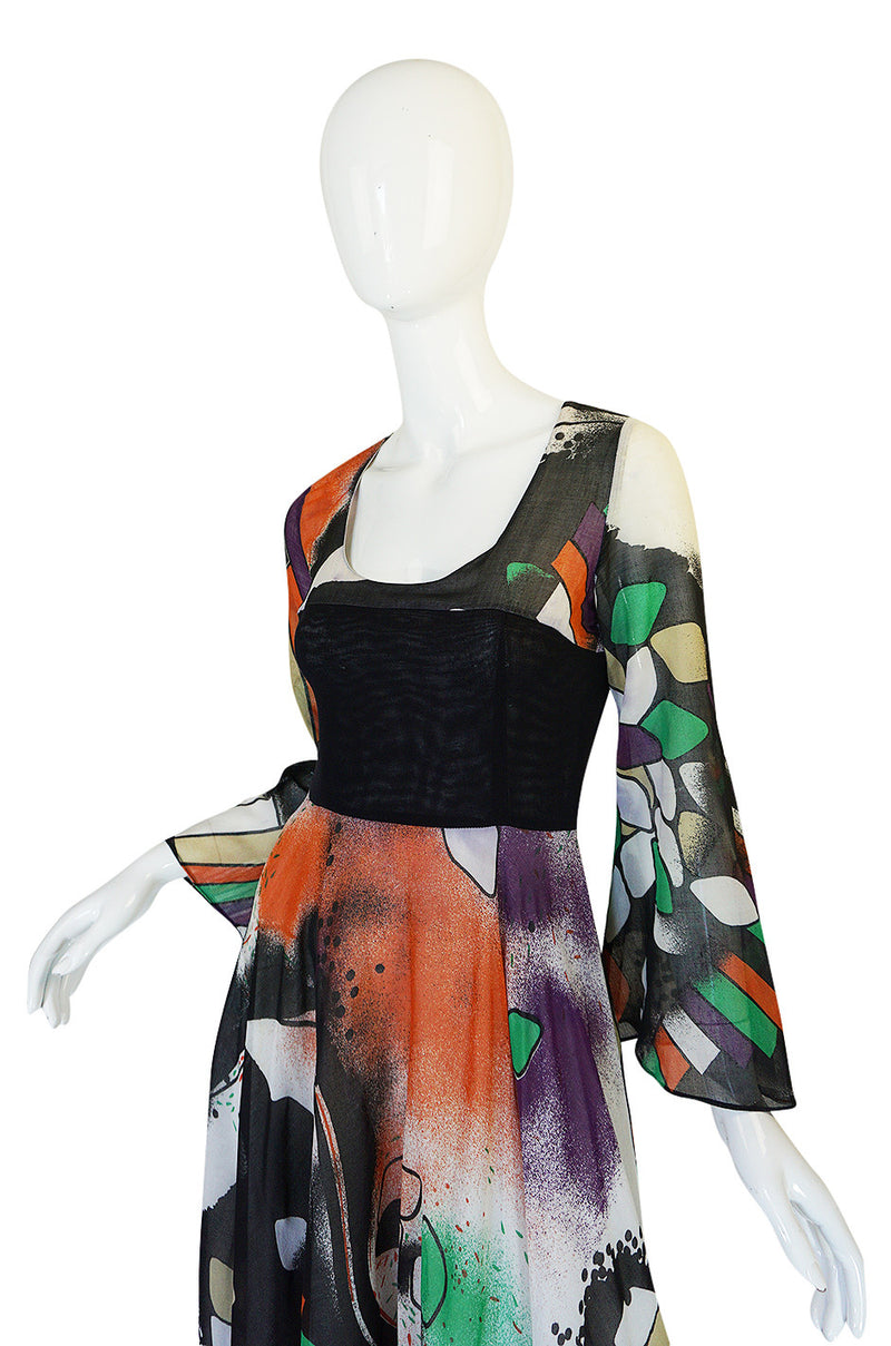 Museum Exhibited 1971 RTW Thea Porter Painted Print Dress