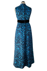 Late 1960s Lanvin by Jules-Francois Crahay Blue Metallic Silk Dress w Bow Detailing