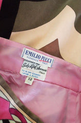 1960s Emilio Pucci Pink & Taupe Geometric Print Velvet Skirt