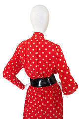 c.1963 Belted Norman Norell Chic Red Silk Dot Dress
