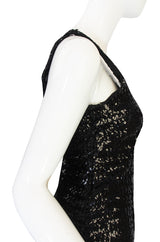 1970s Glossy Black Sequin Donald Brooks Dress