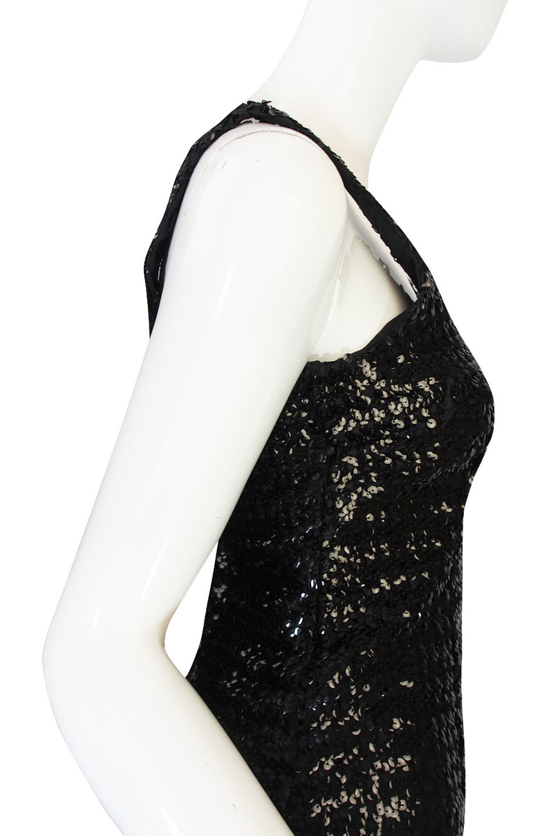 1970s Glossy Black Sequin Donald Brooks Dress
