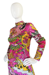 1960s Mr Blackwell Custom PInk Print Maxi Dress