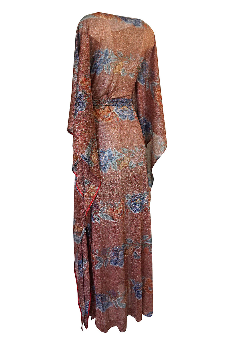 Iconic c.1972-73 Missoni Floral Print Metallic Lurex Caftan Dress