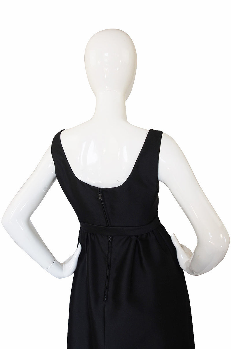 1960s Sculptural Black Silk Teal Traina "Tuxedo" Dress