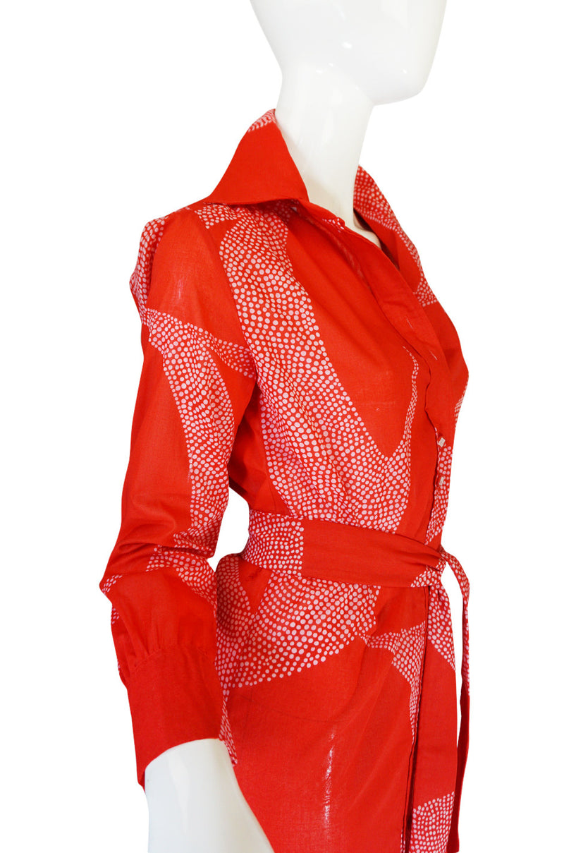 1970s Red & Pink Cotton Print Lanvin Shirtdress