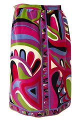 1960s Emilio Pucci Swirling Pink & Lavender Print Cotton Velvet Skirt