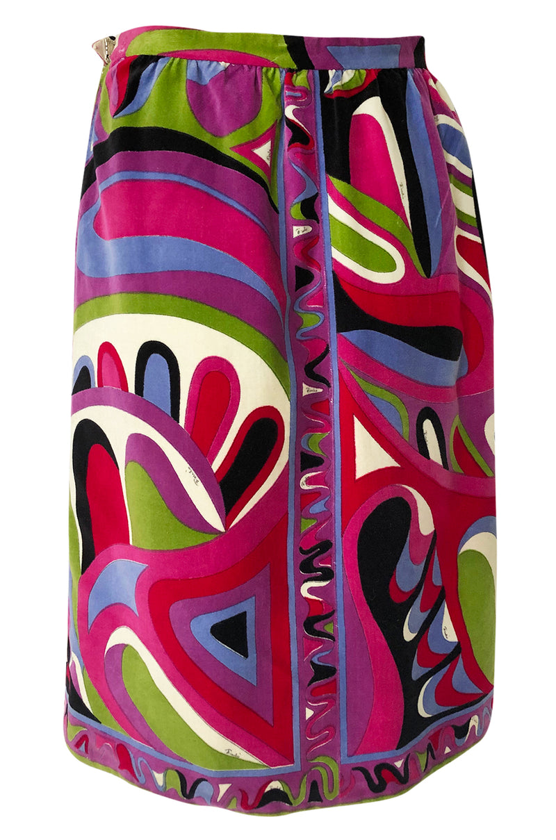 1960s Emilio Pucci Swirling Pink & Lavender Print Cotton Velvet Skirt