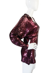 1970s Halston Burgundy Sequin Tunic or Mini Dress