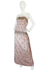 1950s Gaby Couture Embellished Silk Strapless Gown & Cover