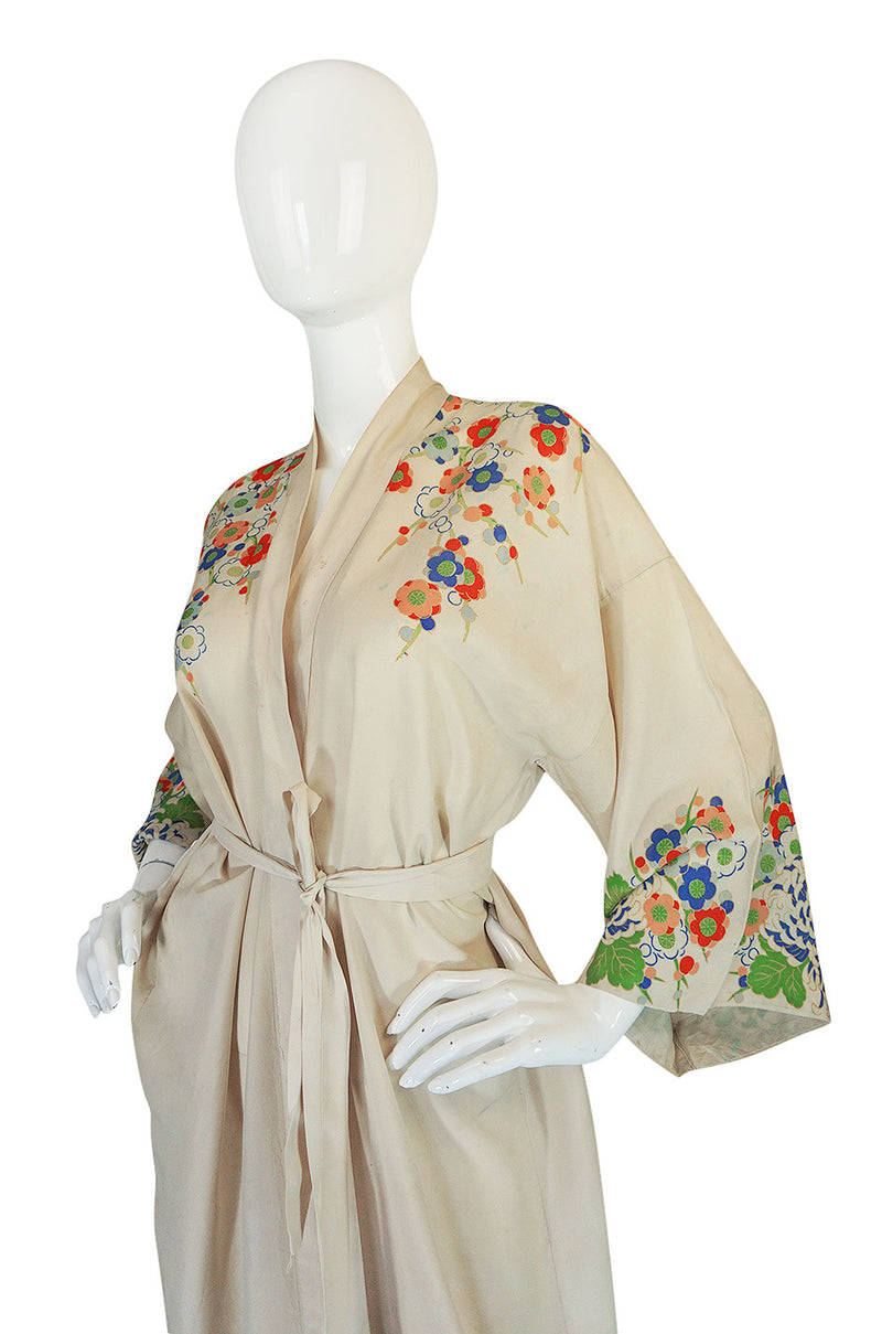 Romantic 1920s Printed Tissue Silk Pongee Kimono