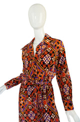 Chic 1970s Belted Coral Print Lanvin Shirt Dress