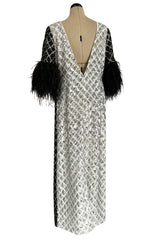 Gorgeous Fall 2019 Huishan Zhang Runway Black & Silver Sequin Dress w Feather Sleeves