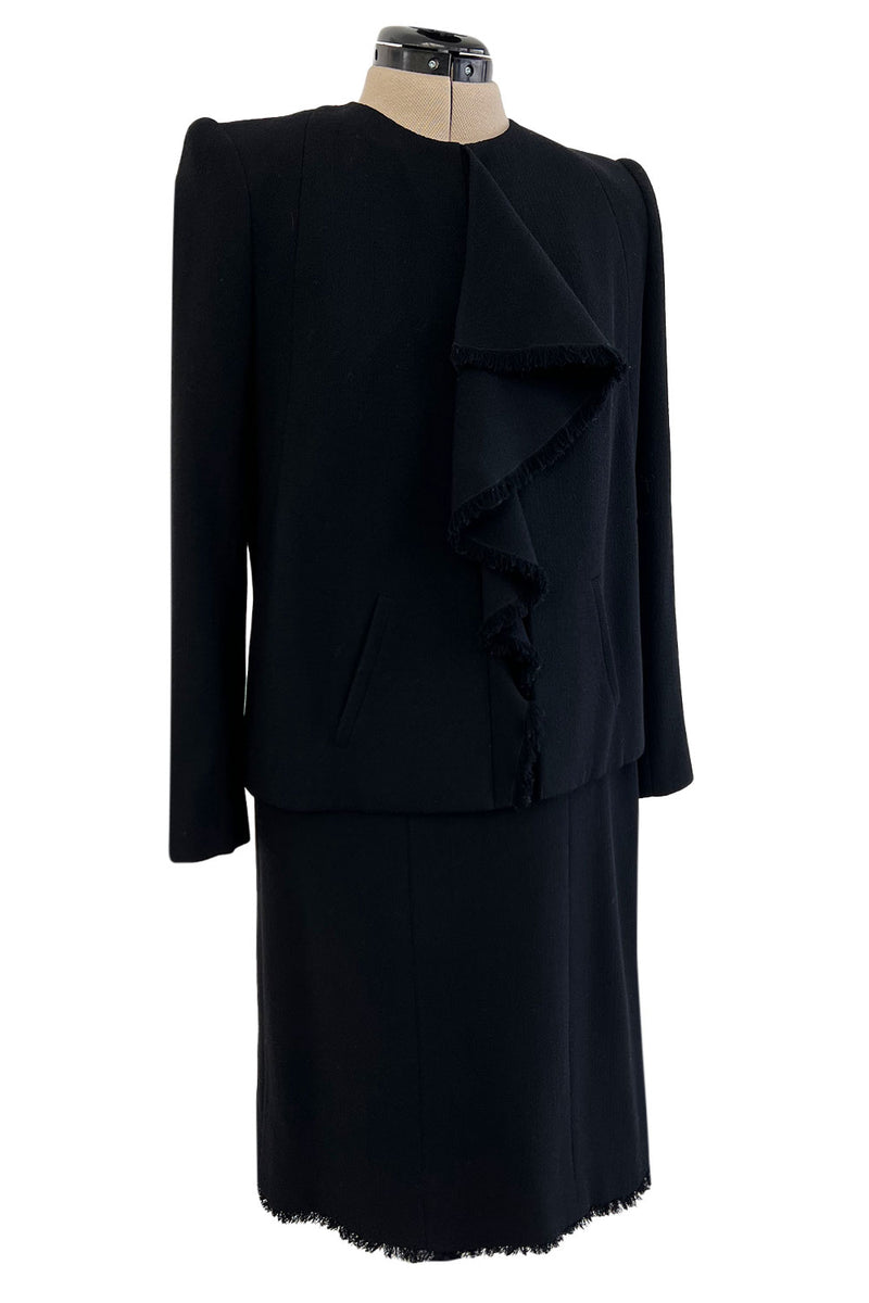 Tailored Fall 2000 Chanel by Karl Lagerfeld Black Haute Couture Dress & Jacket Suit
