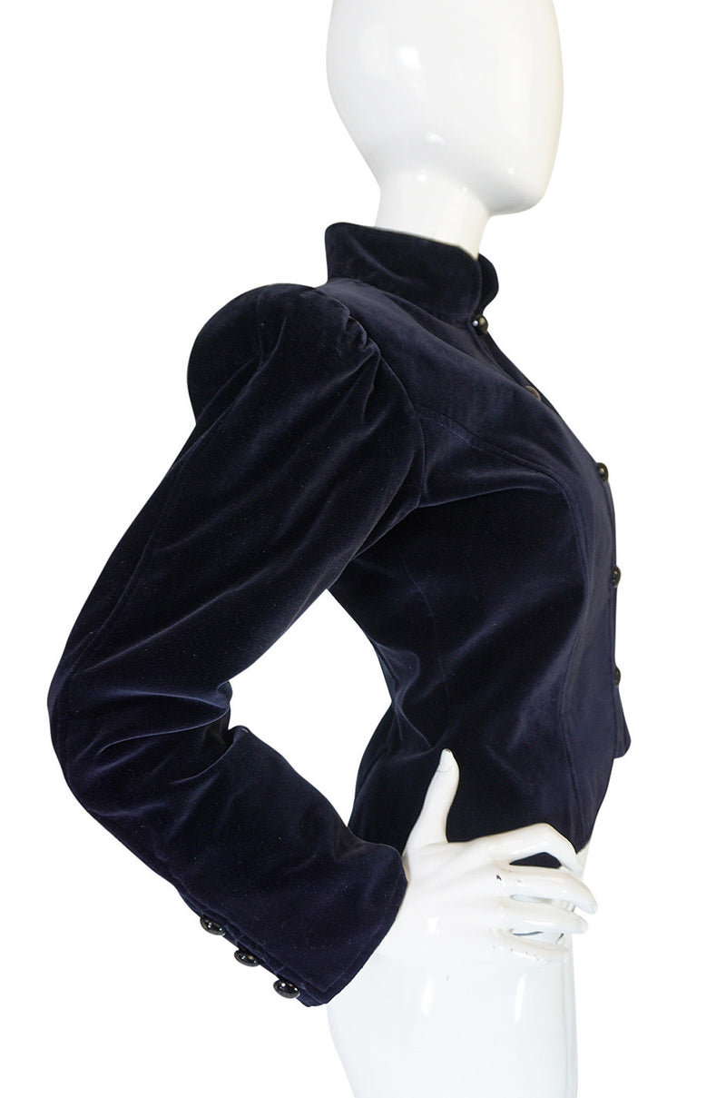1970s Yves Saint Laurent Deep Blue Velvet Fitted Jacket