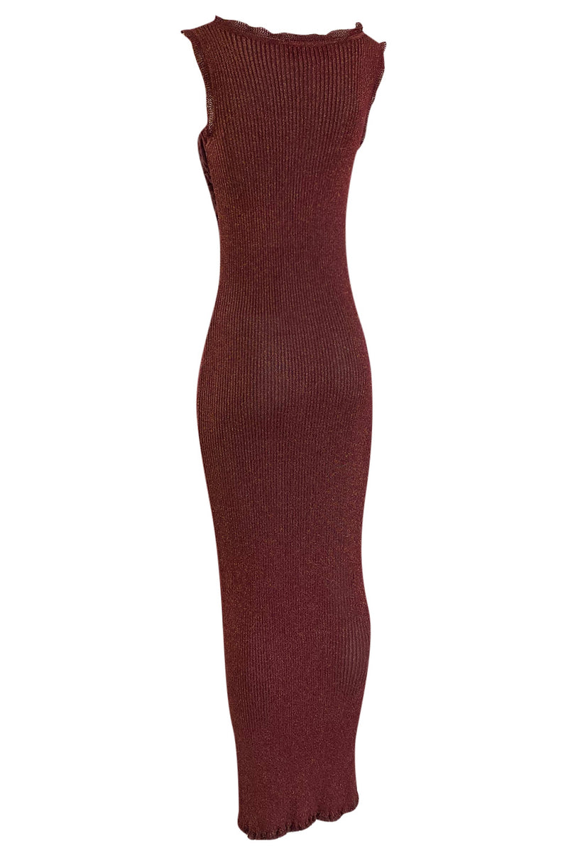 1990s Christian Lacroix Fitted Dress in a Deep Burgundy & Gold Metallic Knit