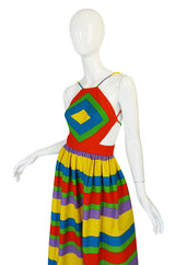 Spring 1972  Oscar de la Renta Backless Rainbow Striped Halter Dress