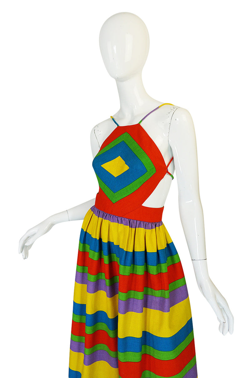Spring 1972  Oscar de la Renta Backless Rainbow Striped Halter Dress