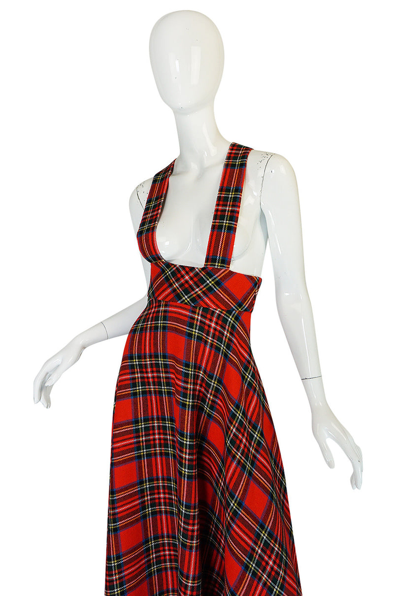 1960s Quad Boutique Red Plaid Maxi Dress Jumper