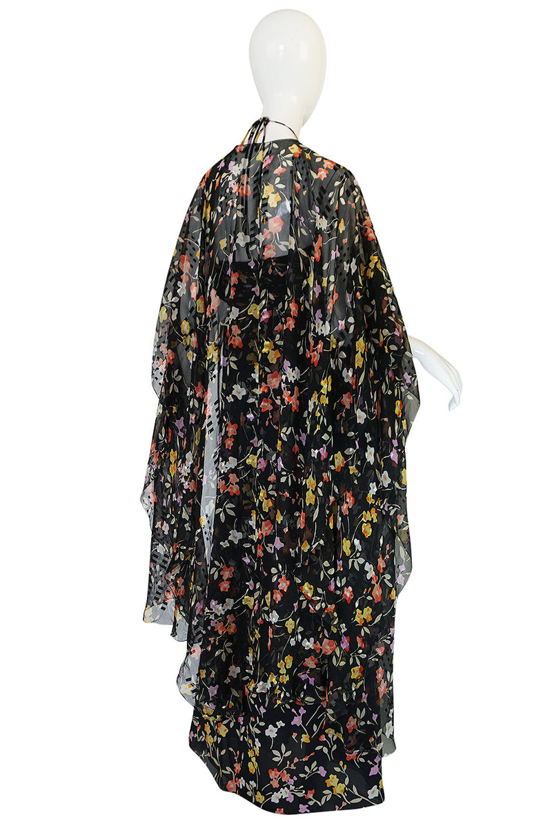 1960s Oscar de la Renta Silk Chiffon Halter Dress & Cape