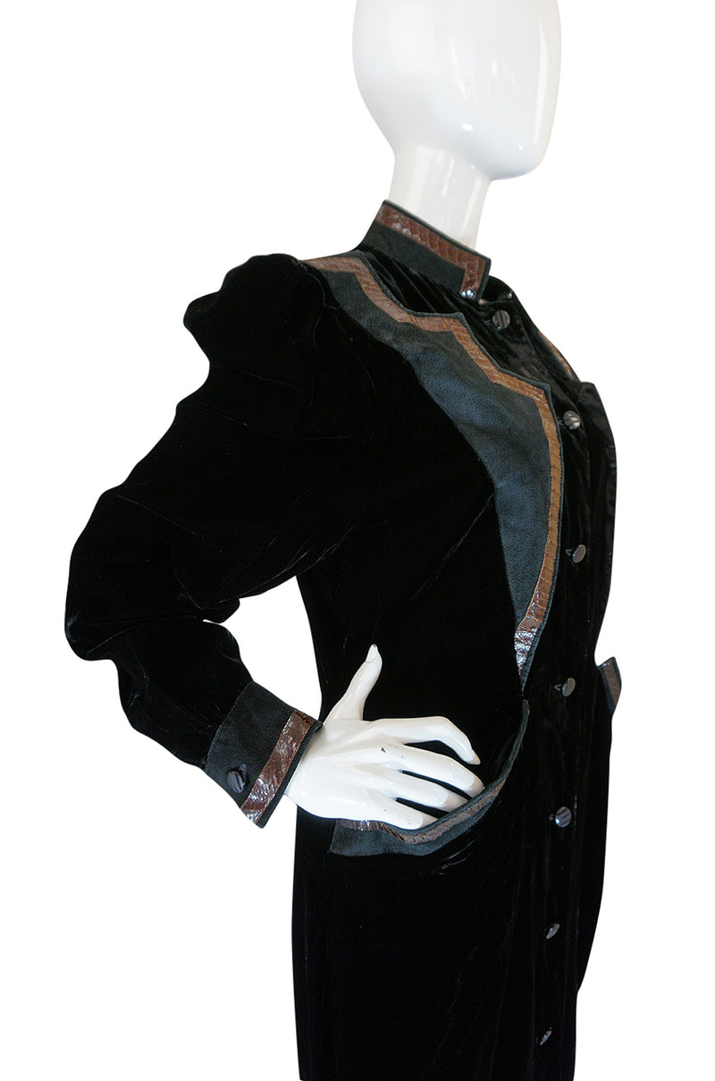 1970s Ted Lapidus Demi-Couture Velvet & Snakeskin Detail Coat