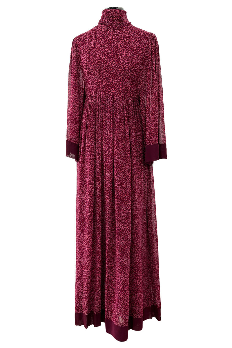 Incredible 1969-1972 Christian Dior by Marc Bohan Demi-Couture Numbered Silk Chiffon Burgundy Dress