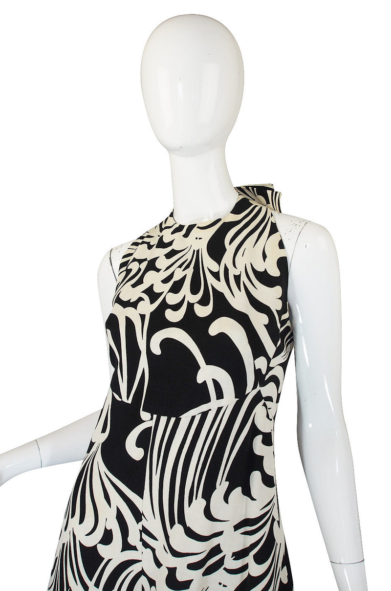 1970s Graphic Geoffrey Beene Silk Backless Dress