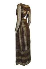c1968 Christian Dior Demi-Couture Gold & Printed Silk Dress