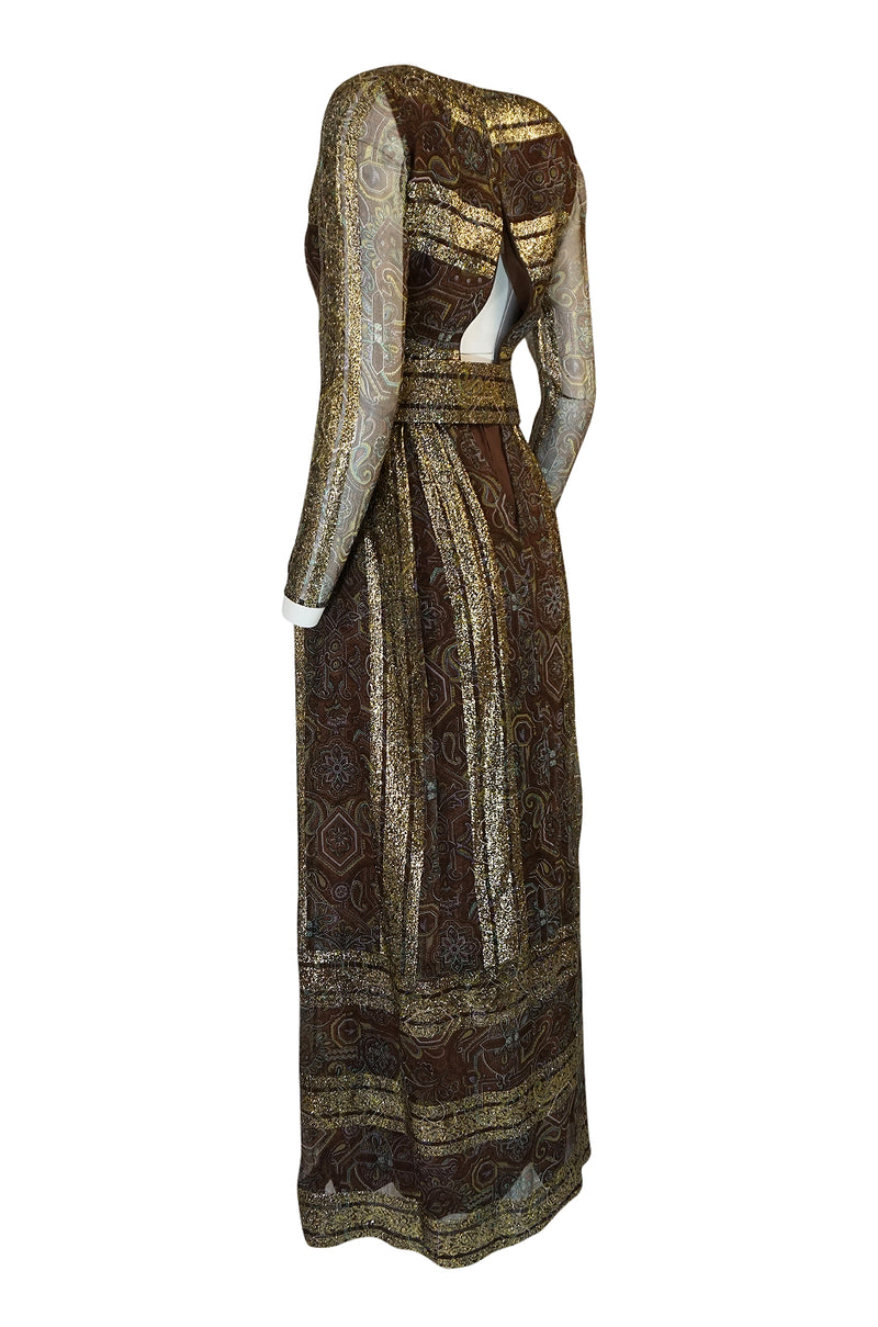 c1968 Christian Dior Demi-Couture Gold & Printed Silk Dress